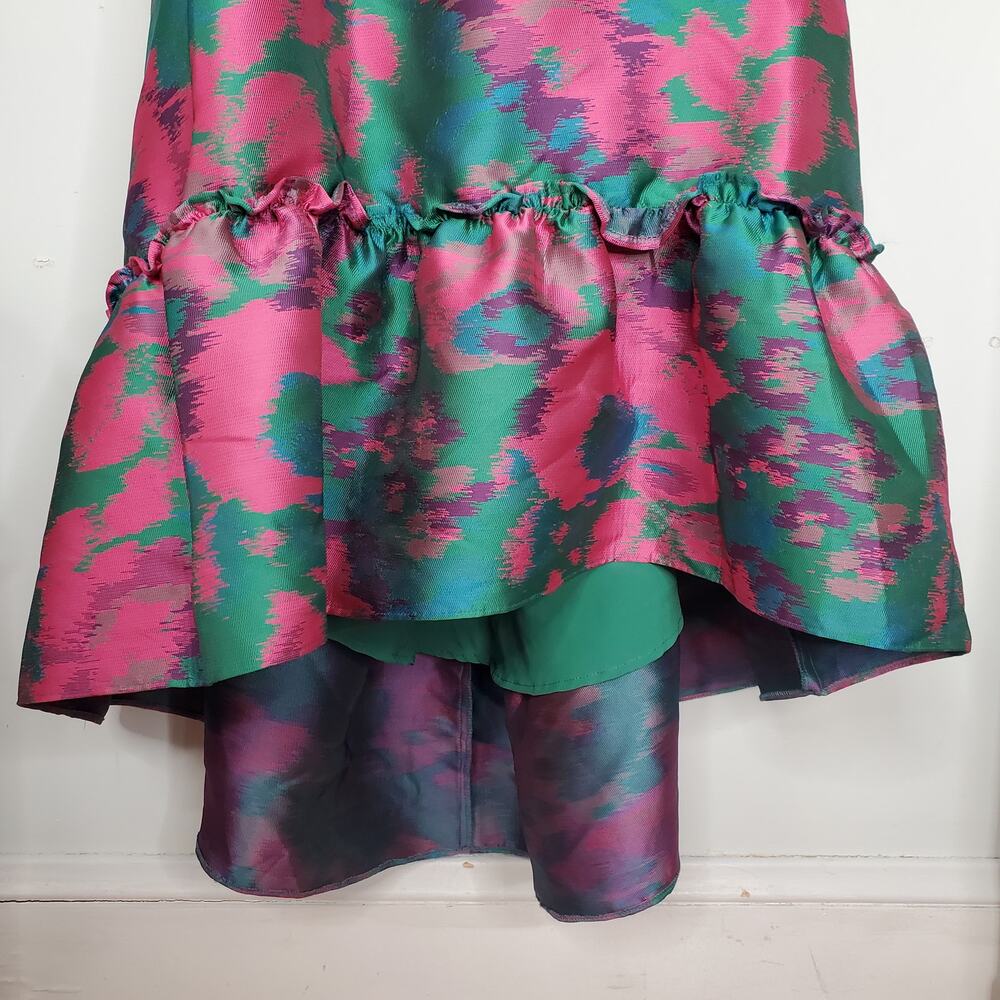 Anthropologie Hutch Jacquard Deep V High Low Midi Dress Pink Size 10 NEW - Picture 7 of 12